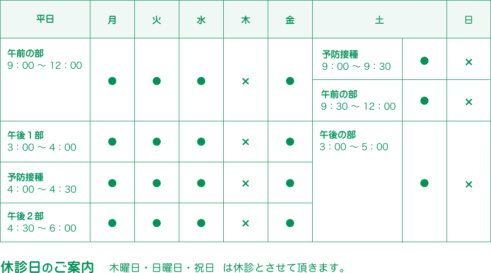 診療時間のご案内